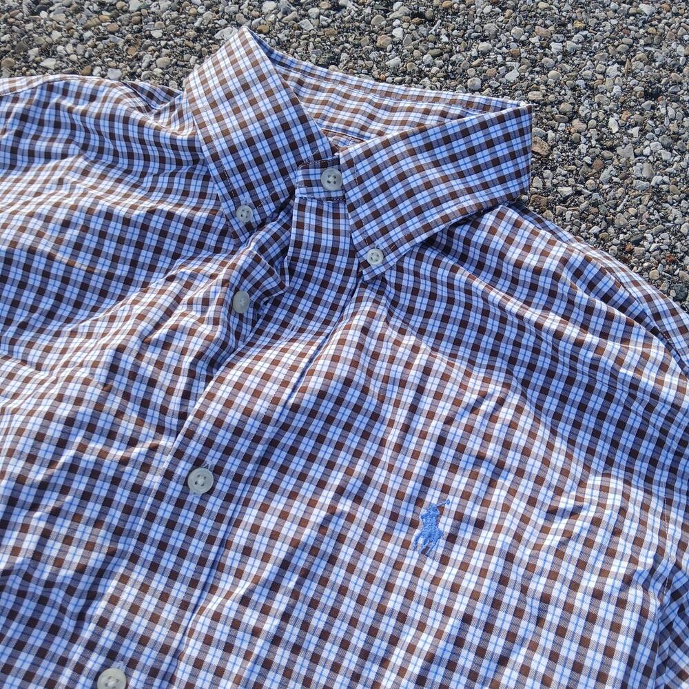 Ralph Lauren Shirt Mens Medium Brown Check Classic Fit Button Down Long Sleeve